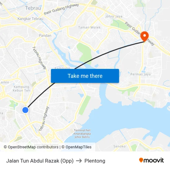 Jalan Tun Abdul Razak (Opp) to Plentong map