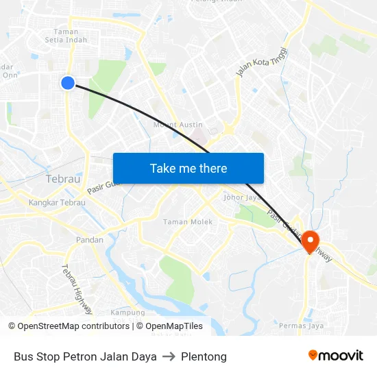 Bus Stop Petron Jalan Daya to Plentong map