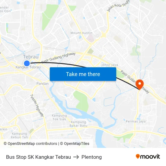 Bus Stop SK Kangkar Tebrau to Plentong map