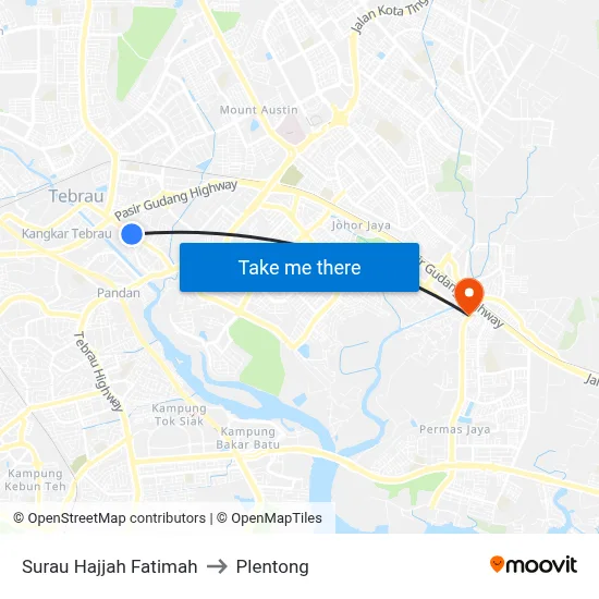 Surau Hajjah Fatimah to Plentong map