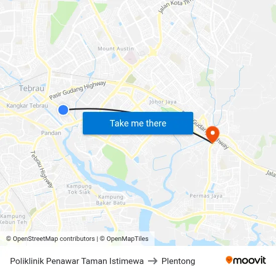 Poliklinik Penawar Taman Istimewa to Plentong map