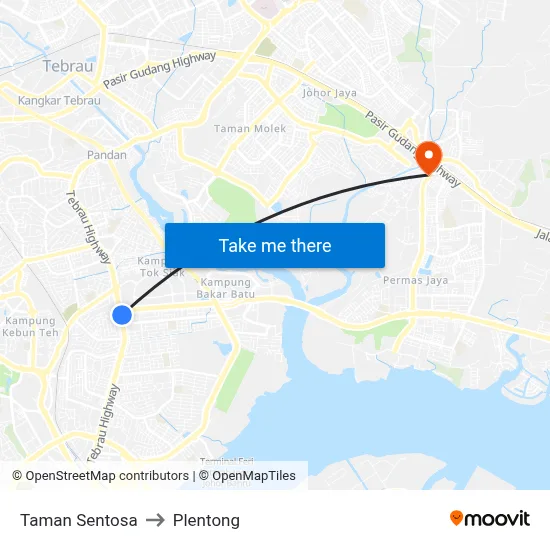 Taman Sentosa to Plentong map