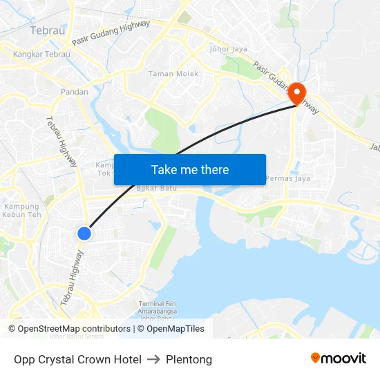 Opp Crystal Crown Hotel to Plentong map