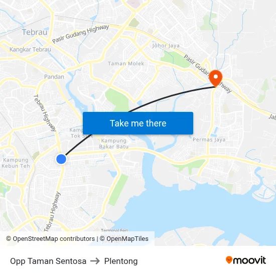 Opp Taman Sentosa to Plentong map