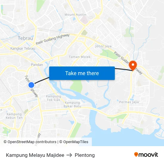 Kampung Melayu Majidee to Plentong map