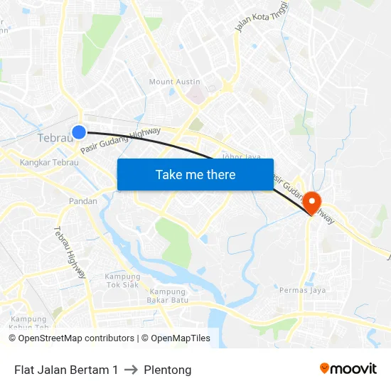 Flat Jalan Bertam 1 to Plentong map