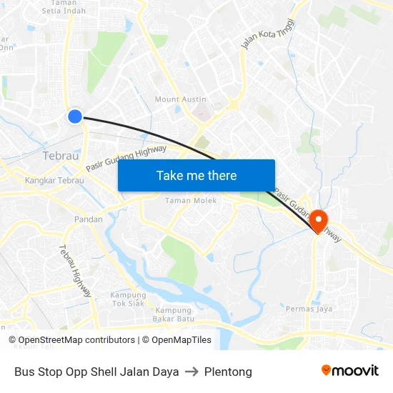 Bus Stop Opp Shell Jalan Daya to Plentong map