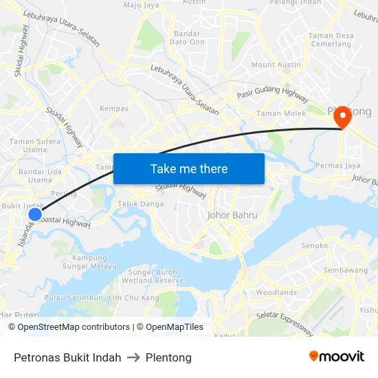 Petronas Bukit Indah to Plentong map