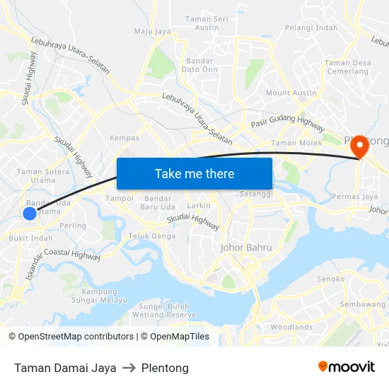 Taman Damai Jaya to Plentong map