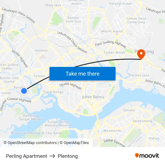 Perling Apartment to Plentong map