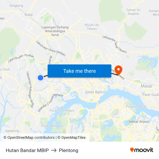 Hutan Bandar MBIP to Plentong map