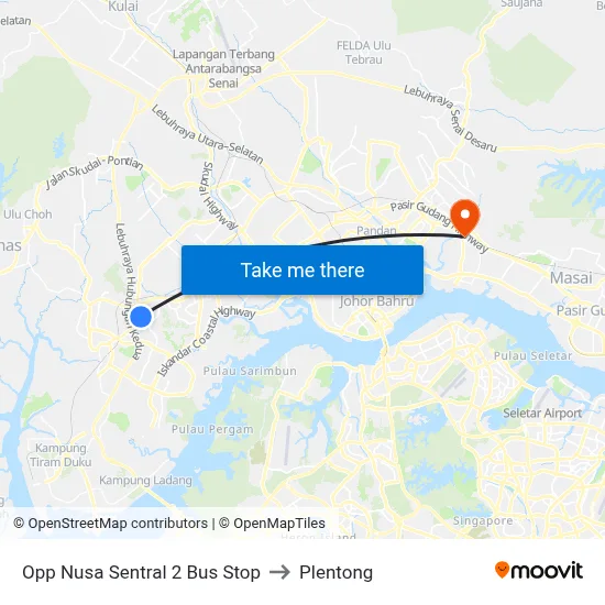 Opp Nusa Sentral 2 Bus Stop to Plentong map