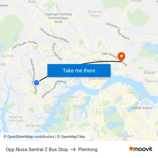 Opp Nusa Sentral 2 Bus Stop to Plentong map