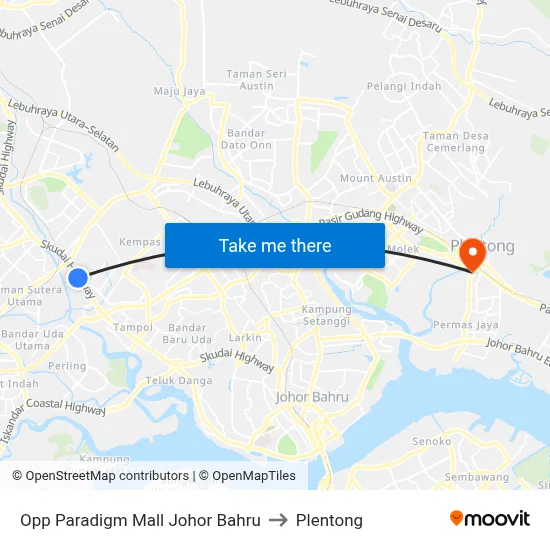 Opp Paradigm Mall Johor Bahru to Plentong map