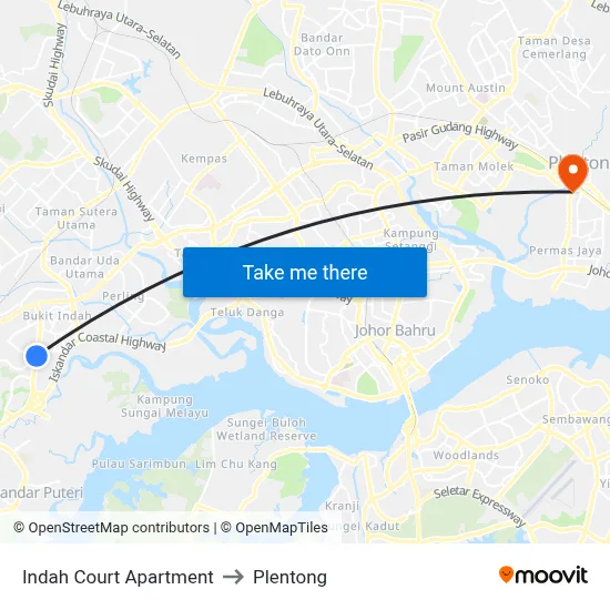 Indah Court Apartment to Plentong map