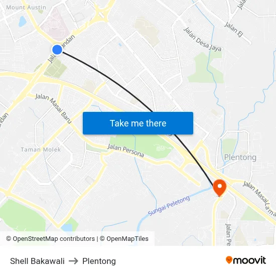 Shell Bakawali to Plentong map