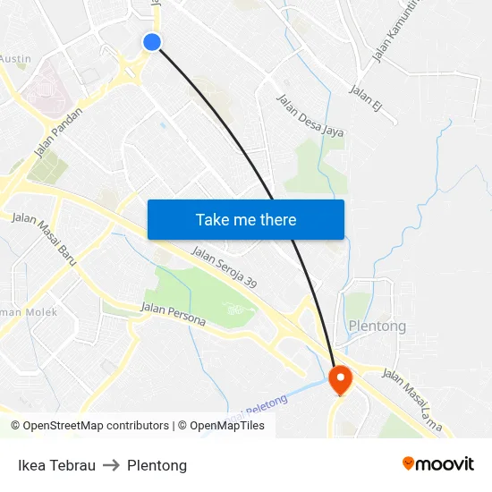 Ikea Tebrau to Plentong map
