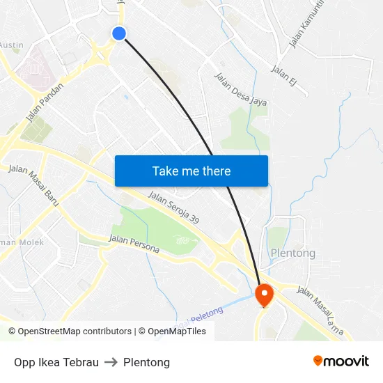 Opp Ikea Tebrau to Plentong map