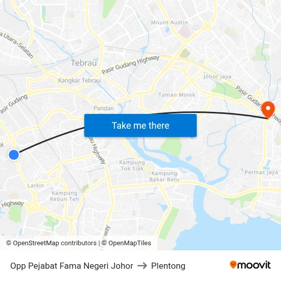 Opp Pejabat Fama Negeri Johor to Plentong map