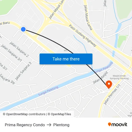 Prima Regency Condo to Plentong map
