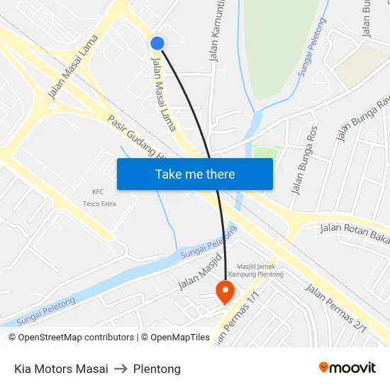 Kia Motors Masai to Plentong map
