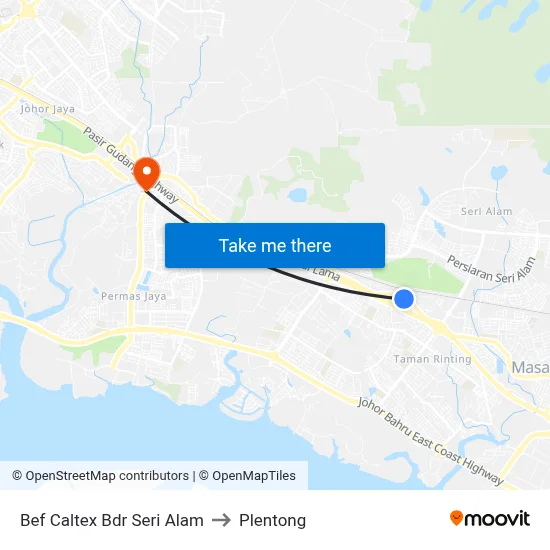 Bef Caltex Bdr Seri Alam to Plentong map