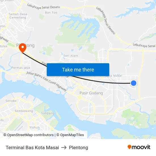 Terminal Bas Kota Masai to Plentong map