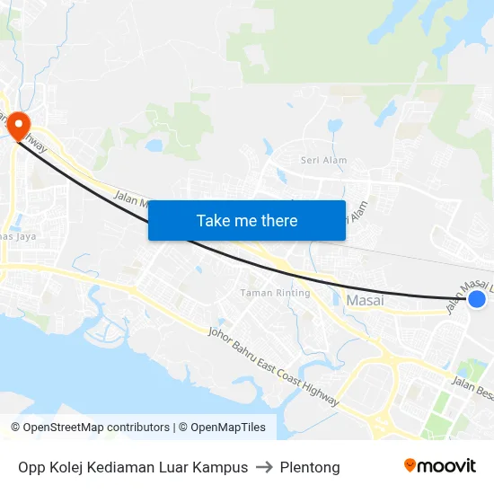 Opp Kolej Kediaman Luar Kampus to Plentong map