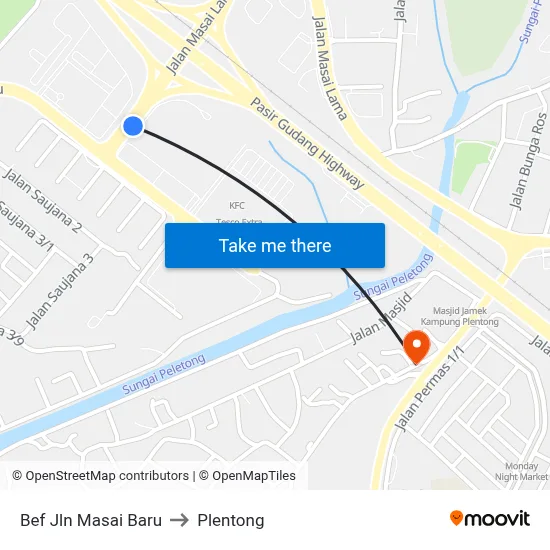 Bef Jln Masai Baru to Plentong map