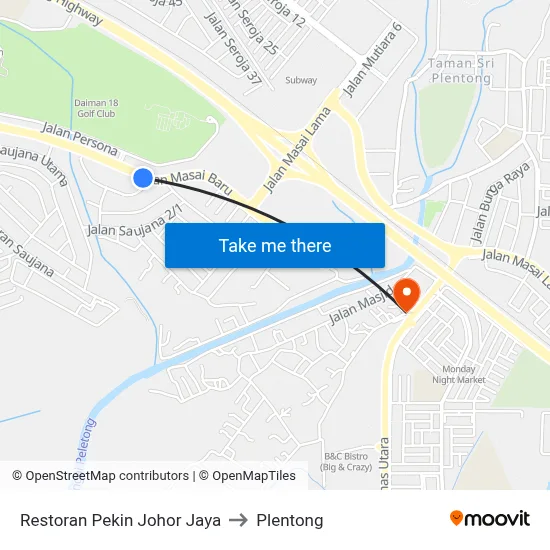 Restoran Pekin Johor Jaya to Plentong map