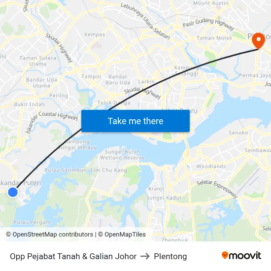 Opp Pejabat Tanah & Galian Johor to Plentong map