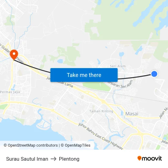 Surau Sautul Iman to Plentong map