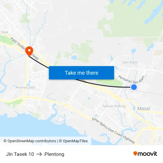 Jln Tasek 10 to Plentong map