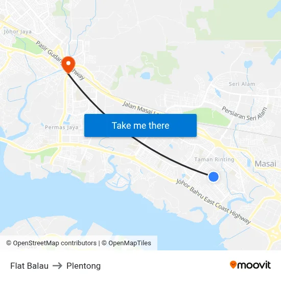 Flat Balau to Plentong map