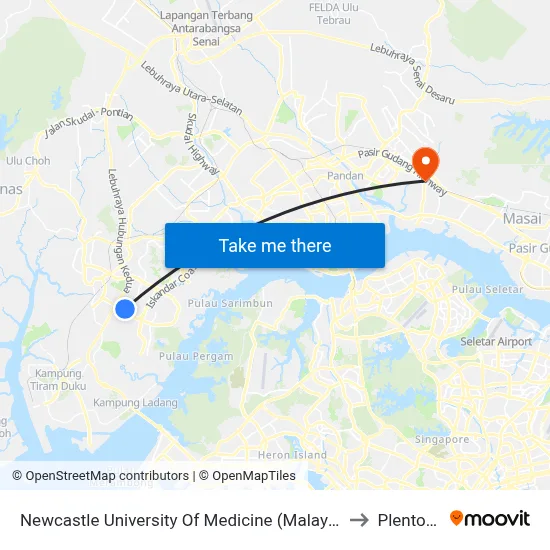 Newcastle University Of Medicine (Malaysia) to Plentong map