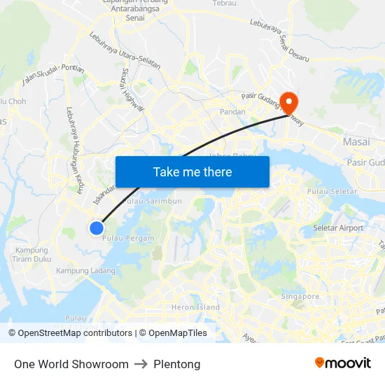 One World Showroom to Plentong map