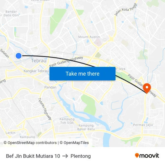 Bef Jln Bukit Mutiara 10 to Plentong map
