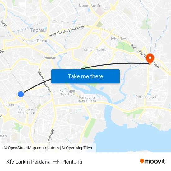 Kfc Larkin Perdana to Plentong map