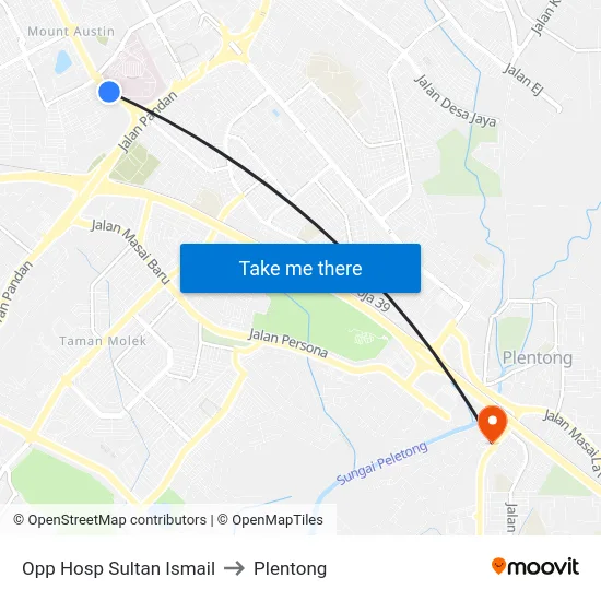 Opp Hosp Sultan Ismail to Plentong map