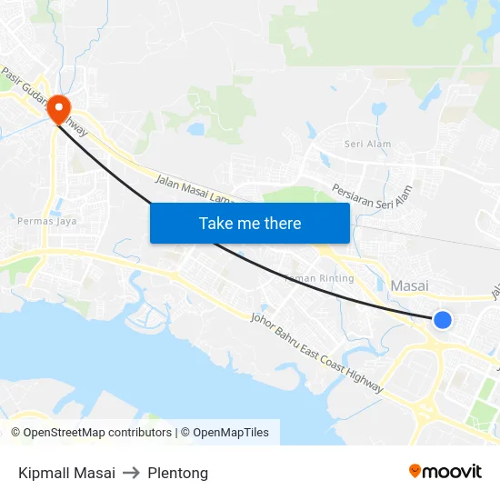 Kipmall Masai to Plentong map