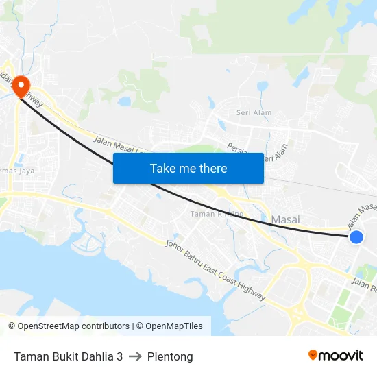 Taman Bukit Dahlia 3 to Plentong map