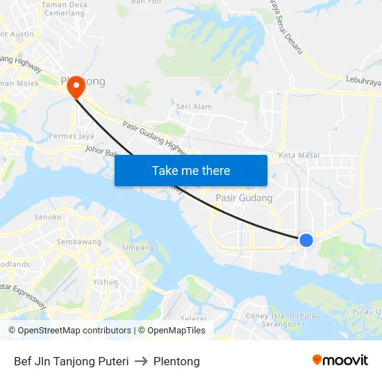 Bef Jln Tanjong Puteri to Plentong map