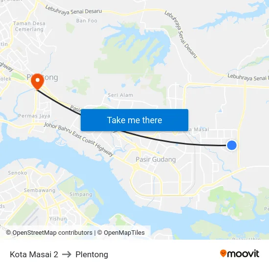 Kota Masai 2 to Plentong map