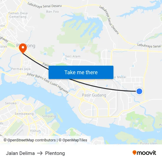 Jalan Delima to Plentong map