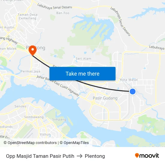 Opp Masjid Taman Pasir Putih to Plentong map