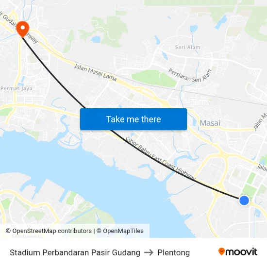 Stadium Perbandaran Pasir Gudang to Plentong map