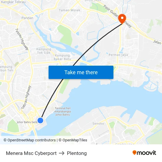 Menera Msc Cyberport to Plentong map
