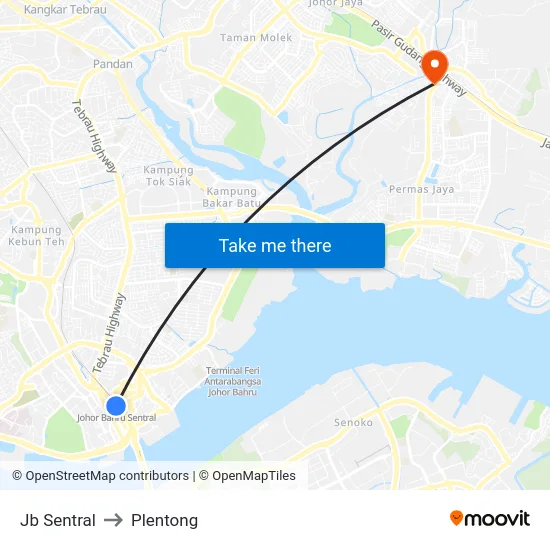 Jb Sentral to Plentong map