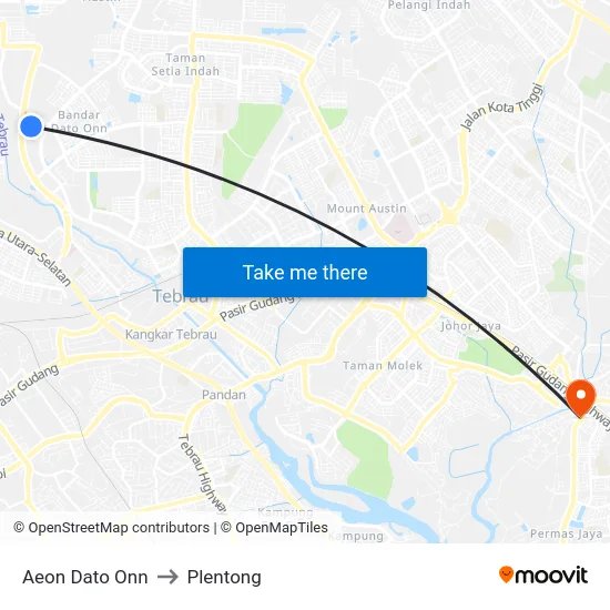 Aeon Dato Onn to Plentong map