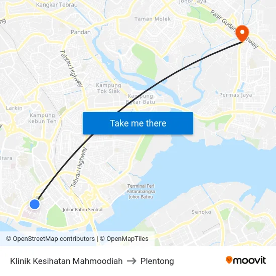 Klinik Kesihatan Mahmoodiah to Plentong map
